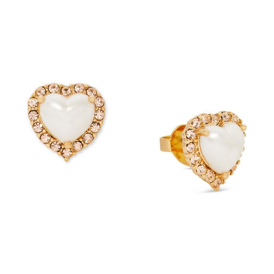 Silver-Tone Pavé & Imitation Pearl Heart Stud Earrings