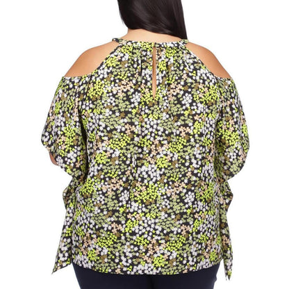 Plus Womens Floral Print Cold Shoulder Blouse