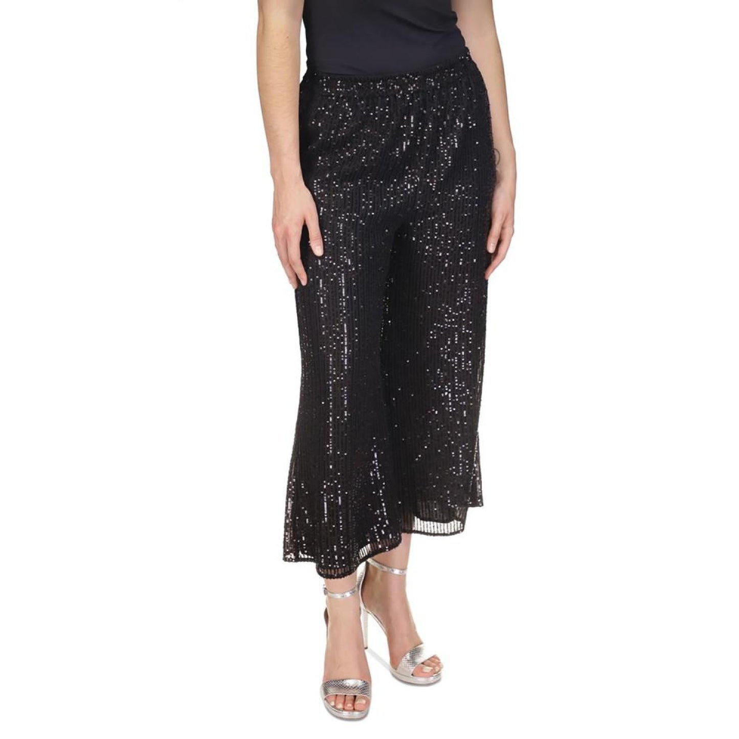 Women's Sequin Cropped Wide-Leg Pants, Regular & Petite