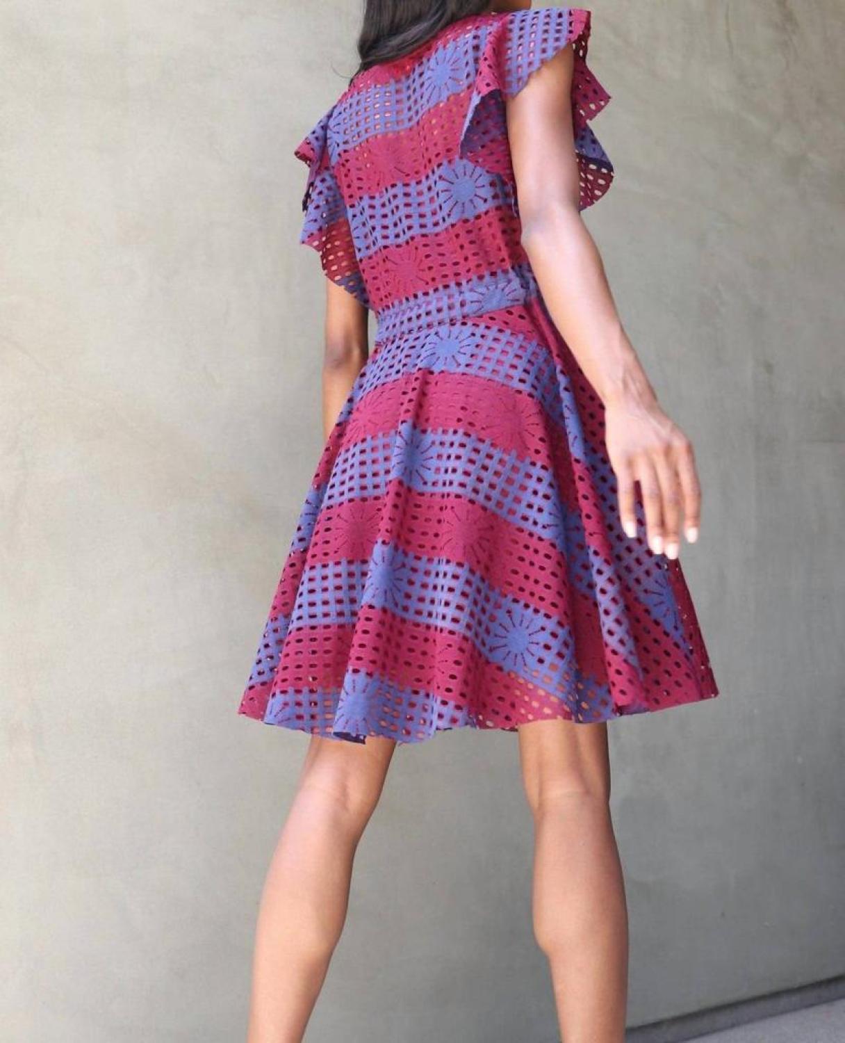 Simona Dress In Wine Stripe