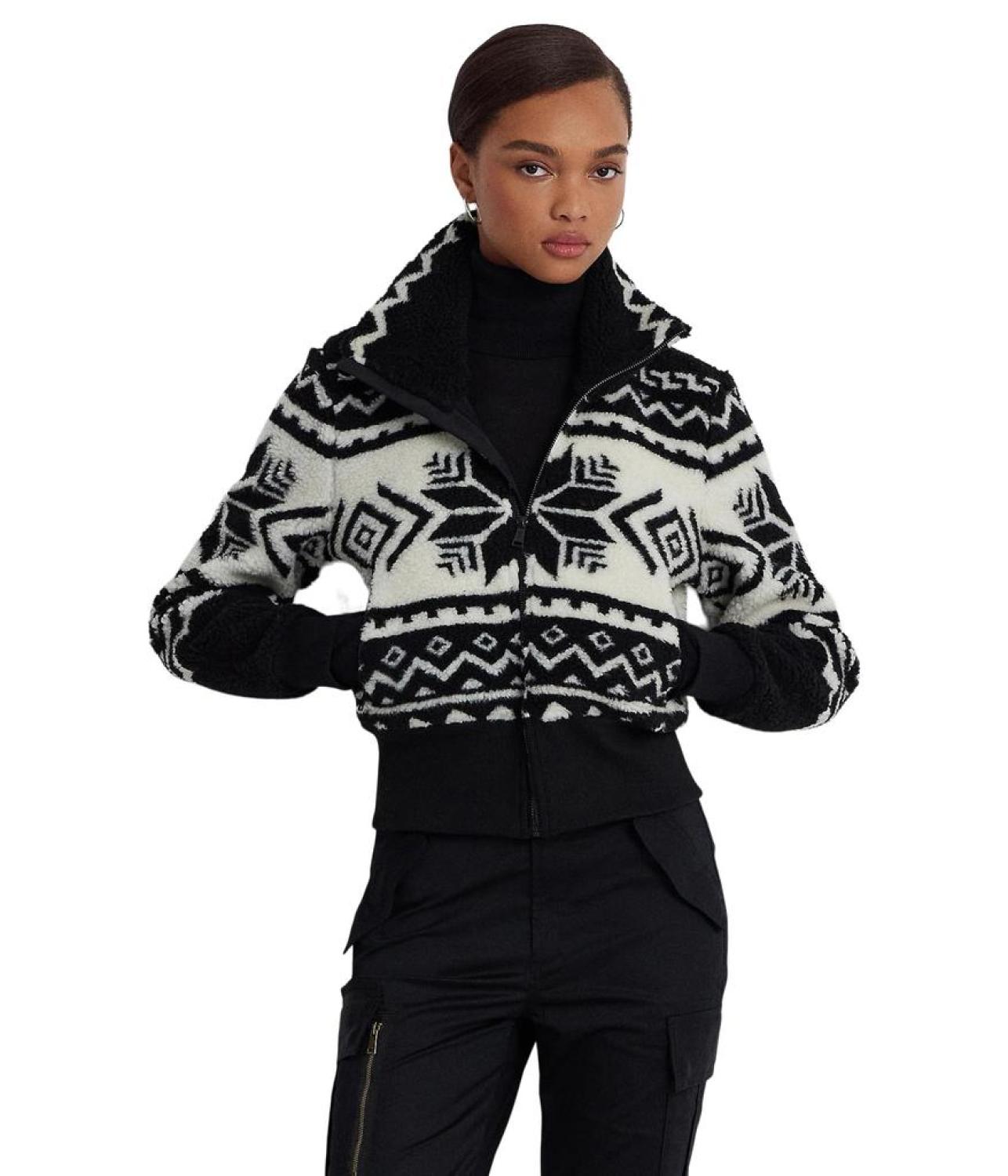 Fair Isle Jacquard Fleece Mockneck Coat