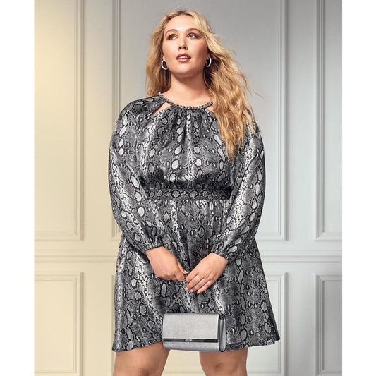 Plus Size Snakeskin-Print Chain-Neck Mini Dress