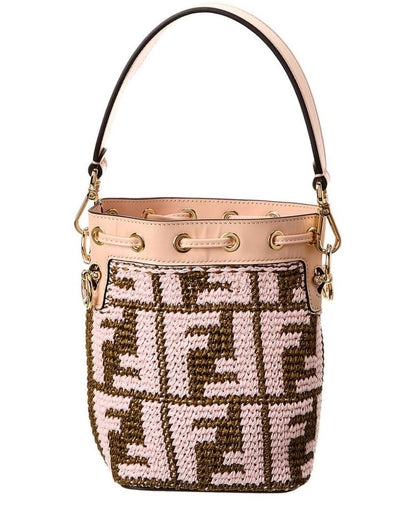 FENDI Mon Tresor Mini Raffia & Leather Bucket Bag (Authentic Pre-Owned)