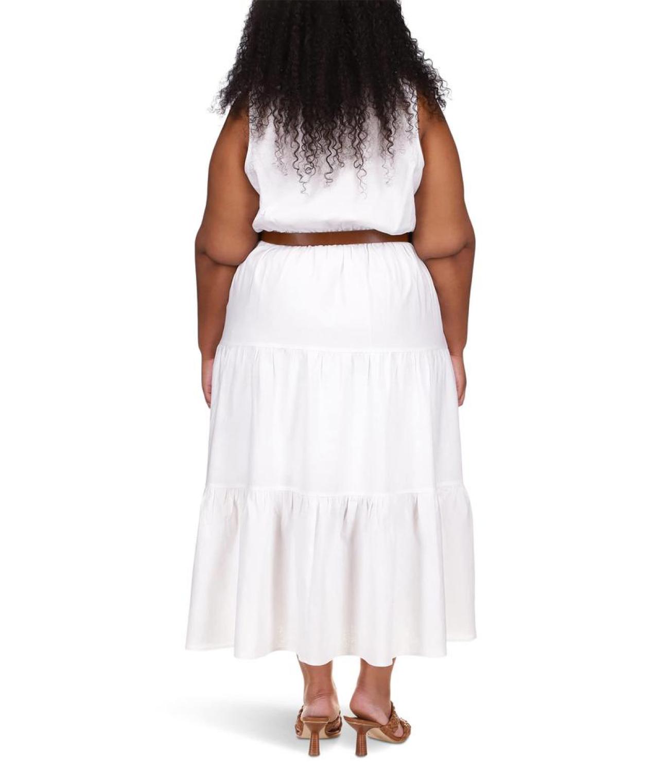 Plus Size Linen Slub Tiered Dress