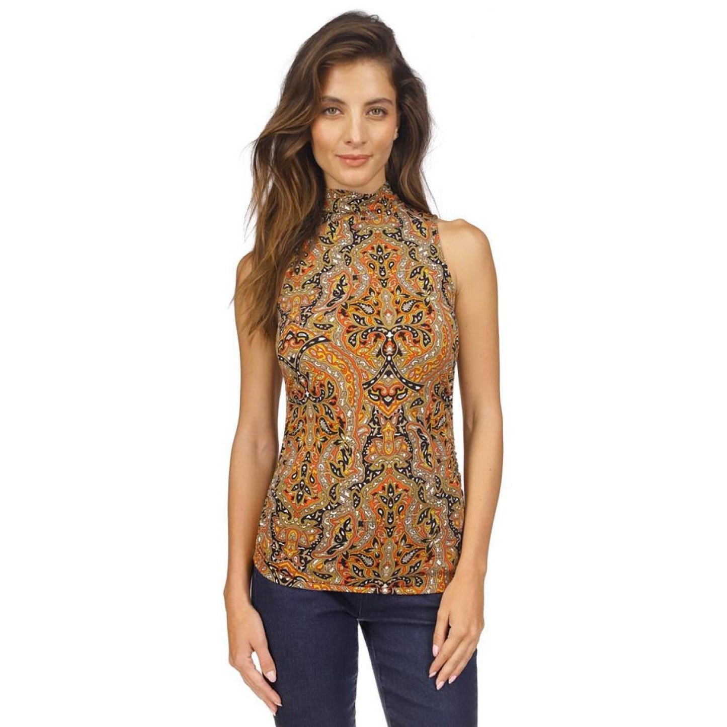 Women's Paisley Ruched Mock-Neck Top