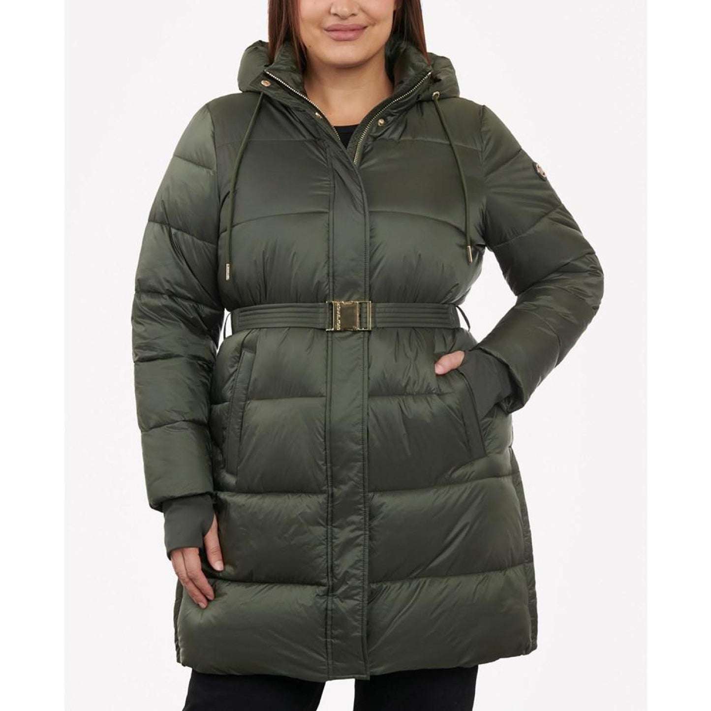 Women's Plus Size Hooded Belted Puffer Coat, Created for Macy's