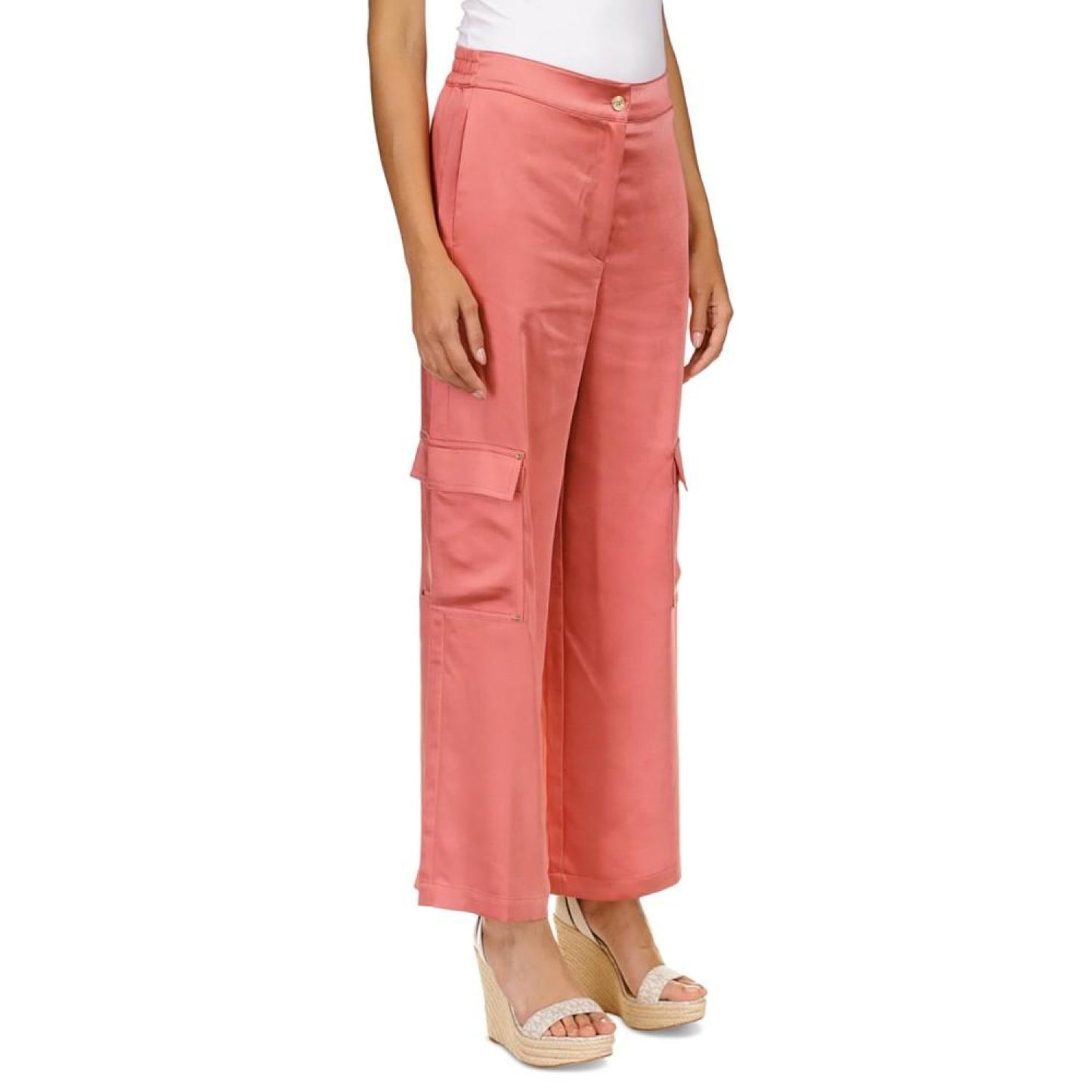 Women's Solid Satin Cargo Pants, Regular & Petite