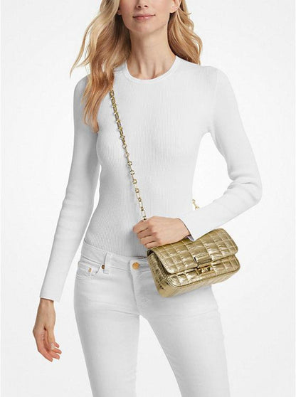 Tribeca Small Quilted Metallic Lizard Embossed Leather Shoulder Bag