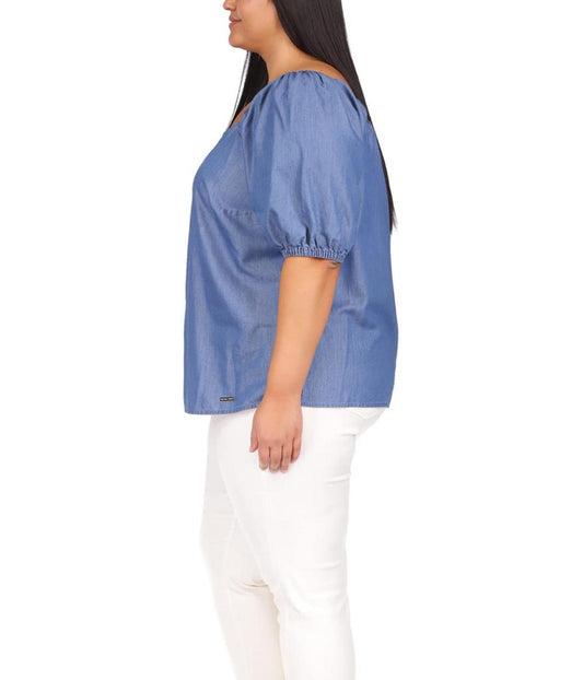 Plus Size Chambray Square Neck Top