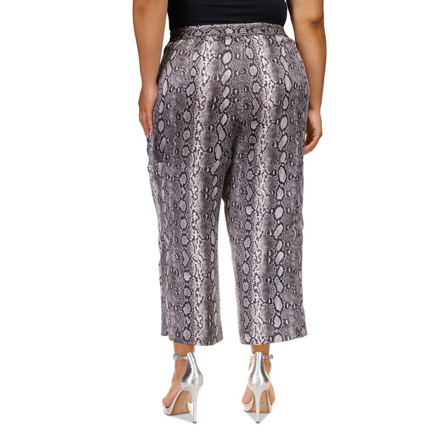 MICHAEL Plus Size Adder Snakeskin-Print Cropped Cargo Pants