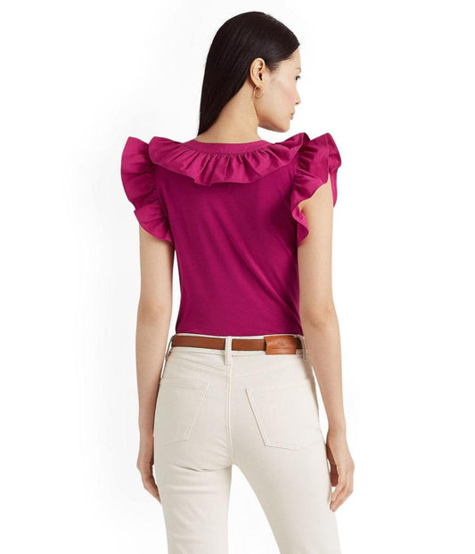 Ruffle-Trim Cotton Sleeveless Top