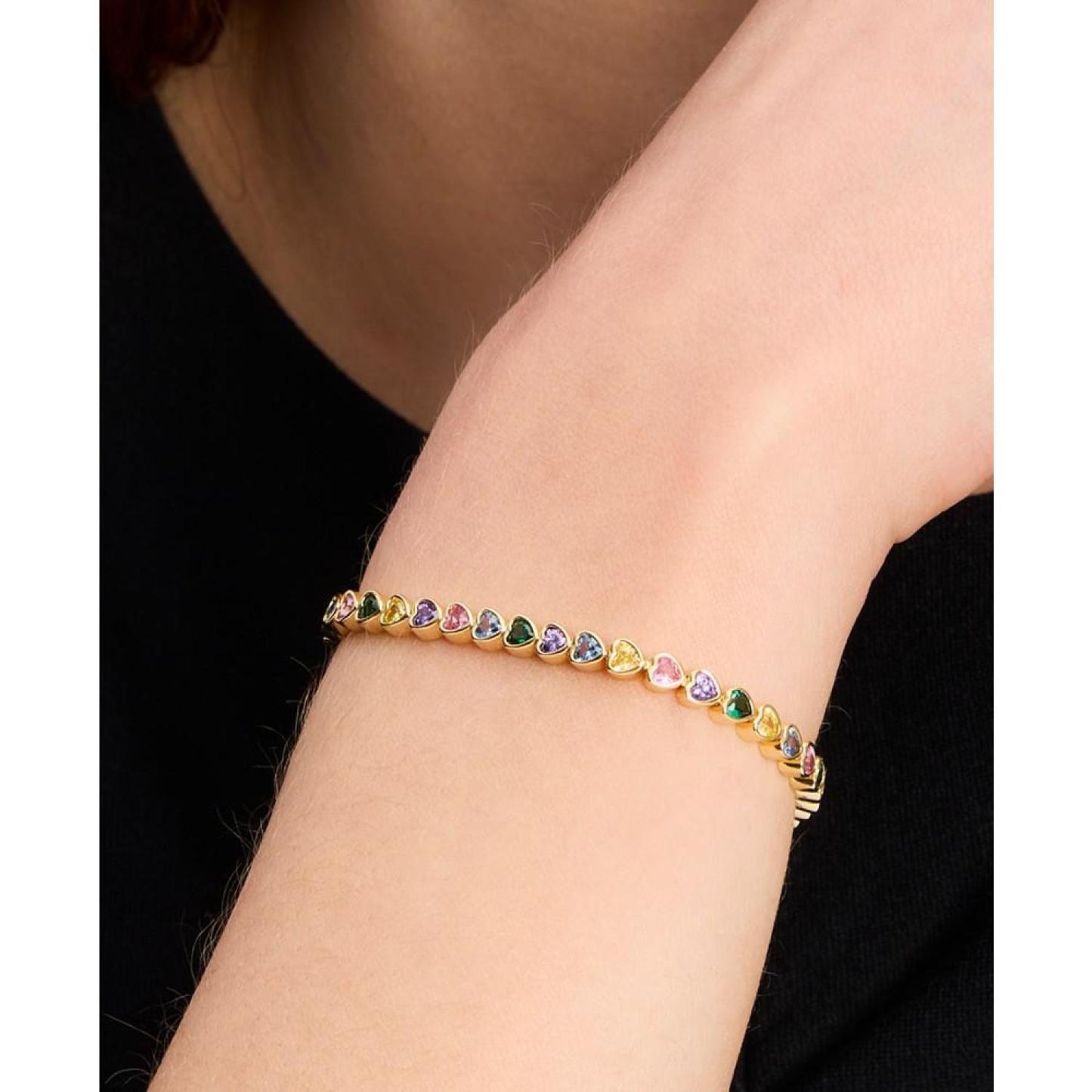 Gold-Tone Multicolor Mixed Stone Heart Tennis Bracelet