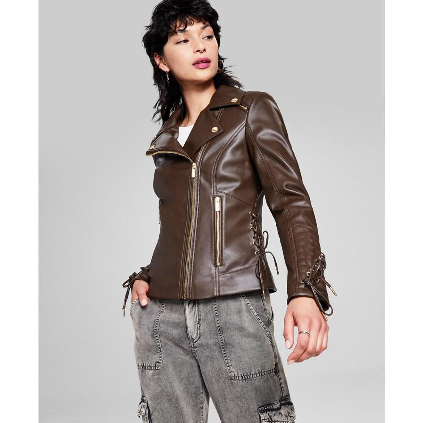 Women's Faux-Leather Asymmetric Moto Coat