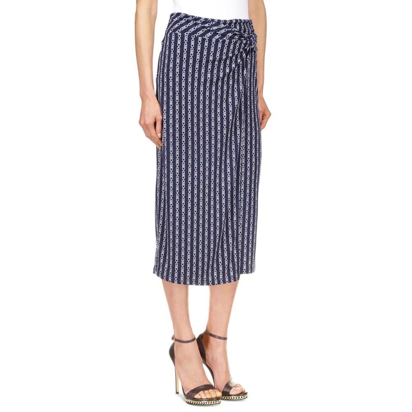 MICHAEL Women's Twist-Front Chain-Print Midi Skirt