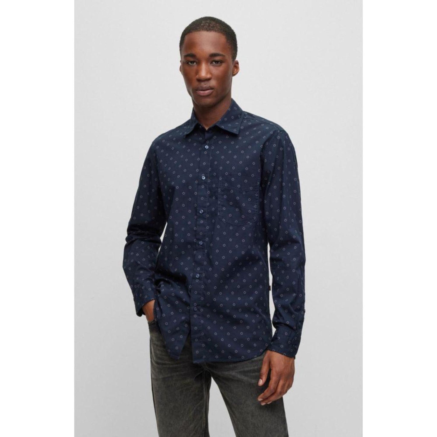 Regular-fit shirt in printed cotton poplin