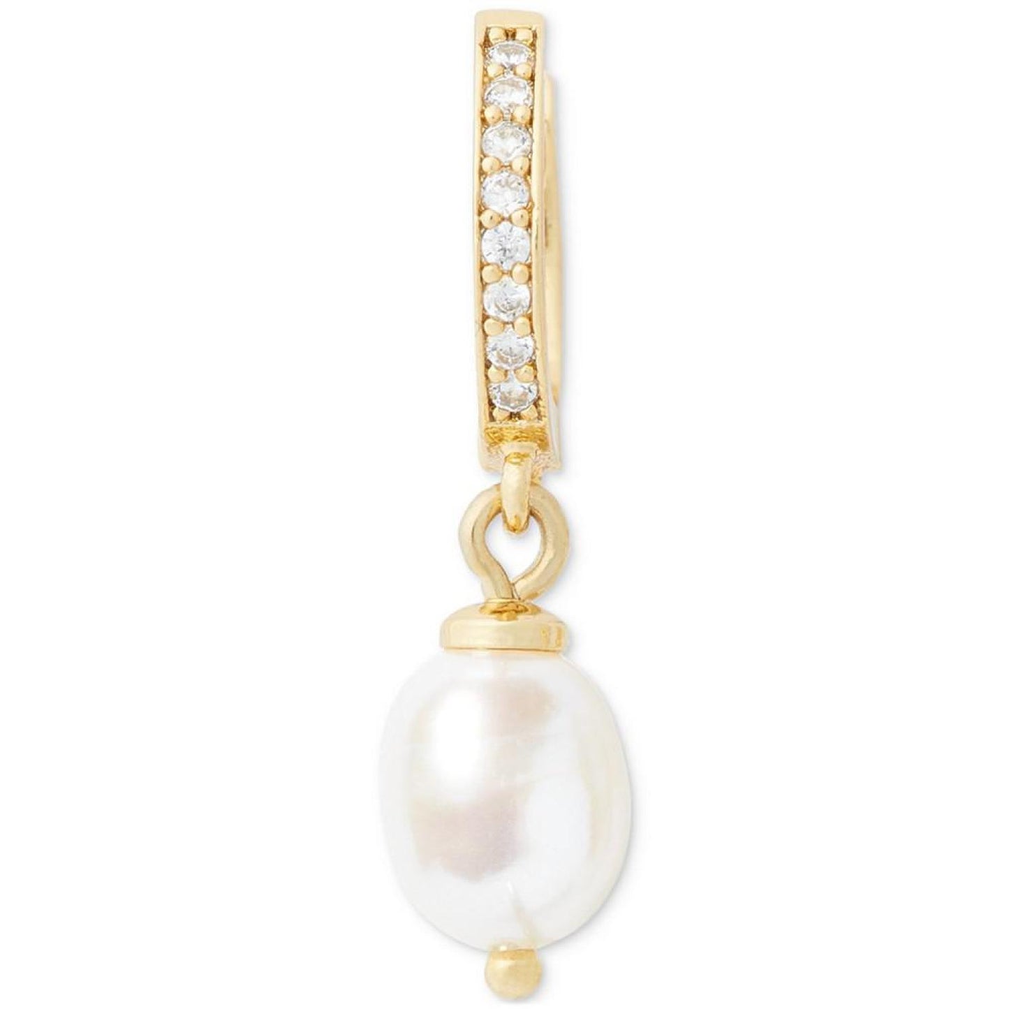 Gold-Tone Freshwater Pearl Charm Pavé Huggie Hoop Earrings