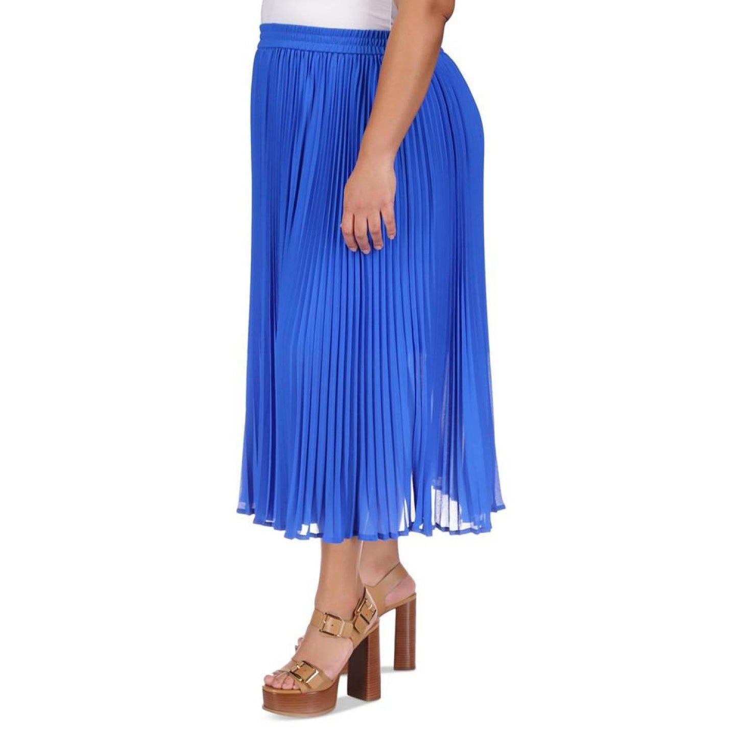 Plus Size Pull-On Pleated Midi Skirt