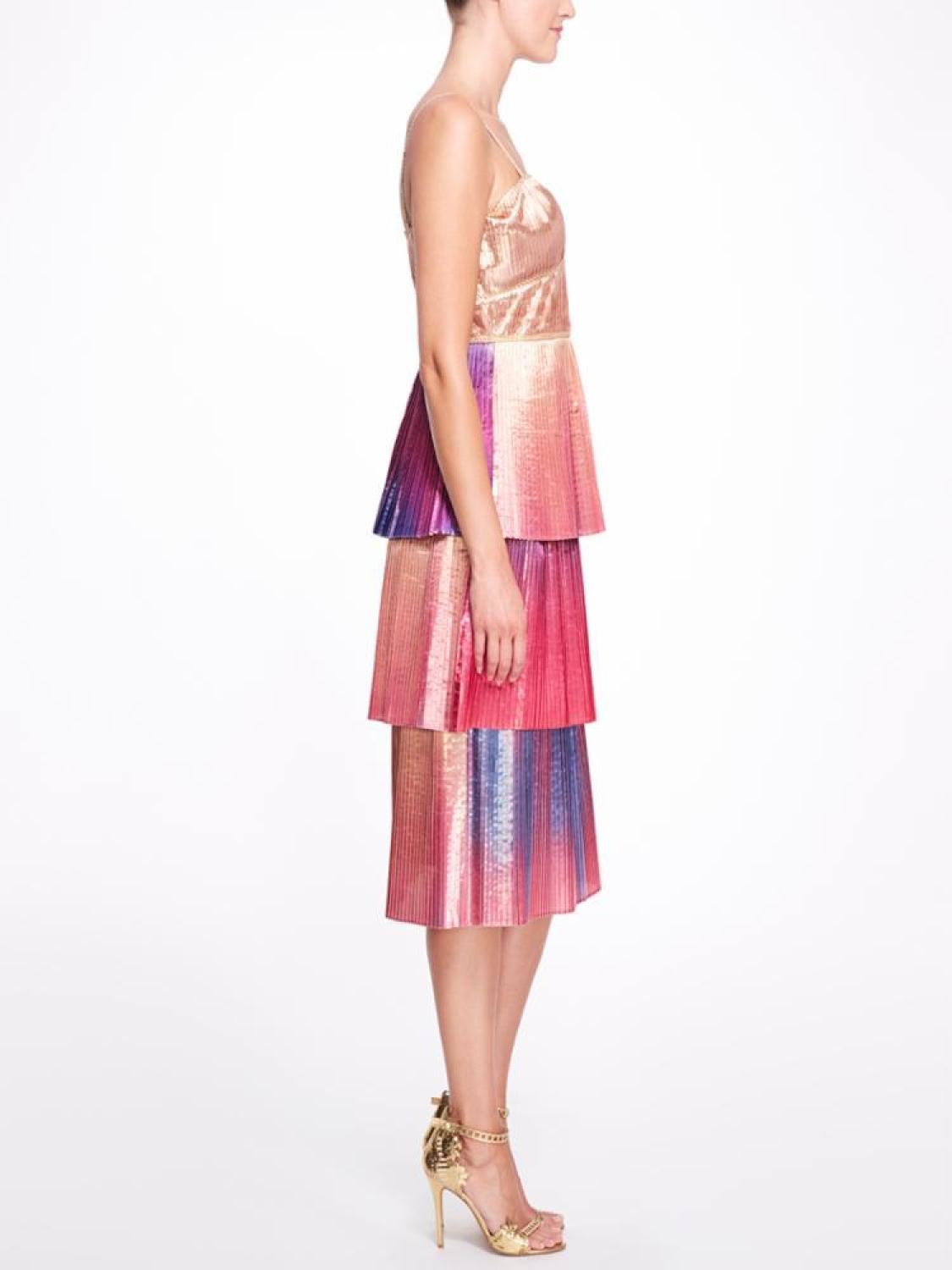 Sleveless Radiating Ombre Lame Cocktail Dress