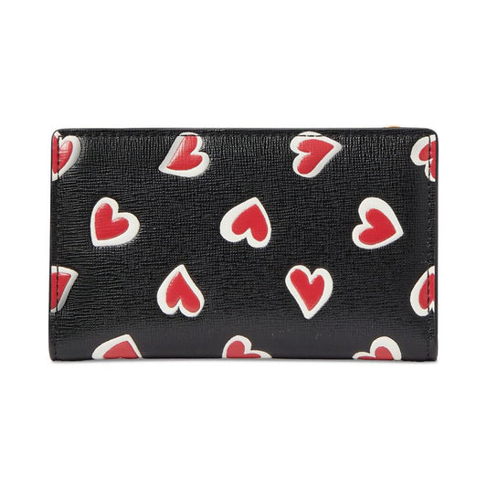 Morgan Stencil Hearts Printed Saffiano Leather Slim Bifold Wallet