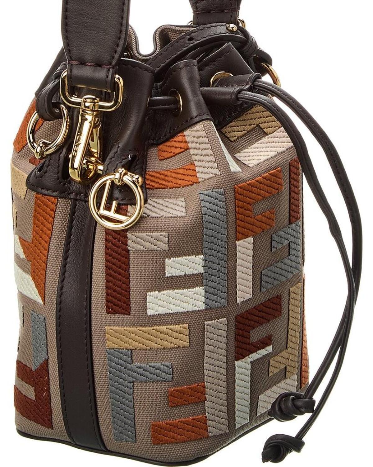 FENDI Mon Tresor Mini FF Canvas & Leather Bucket Bag