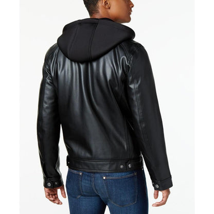 MICHAEL Kors Men's Faux-Leather Hooded Bomber Jacket, Created for Macy's