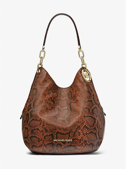 Lillie Large Snake Embossed Leather Shoulder Bag