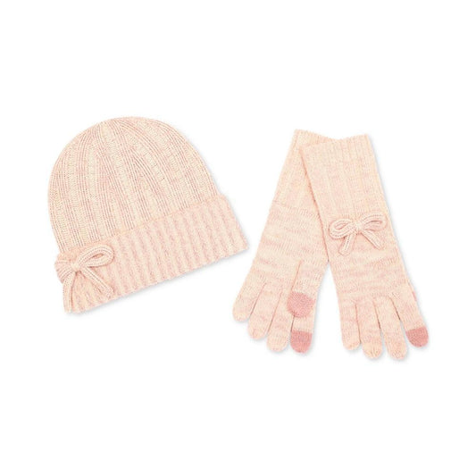 Women's Metallic Bow Beanie & Gloves Boxed Set