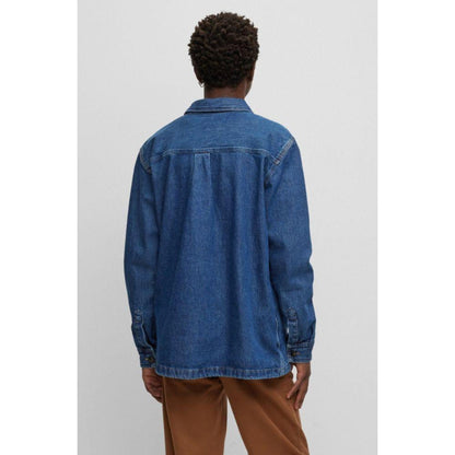 Oversized-fit overshirt in cotton denim and logo detail