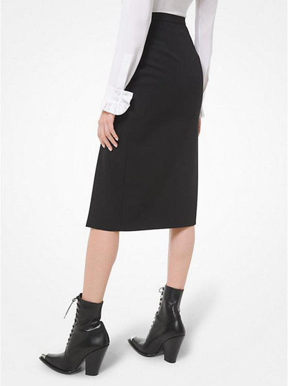 Wool Gabardine Slit Pencil Skirt