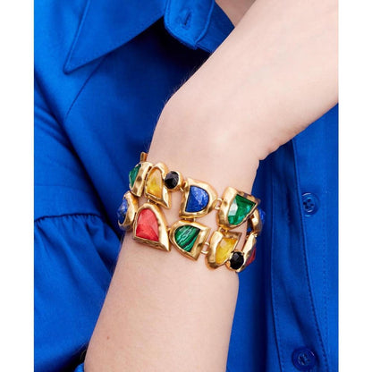 Gold-Tone Multicolor Mixed Stone Statement Flex Bracelet