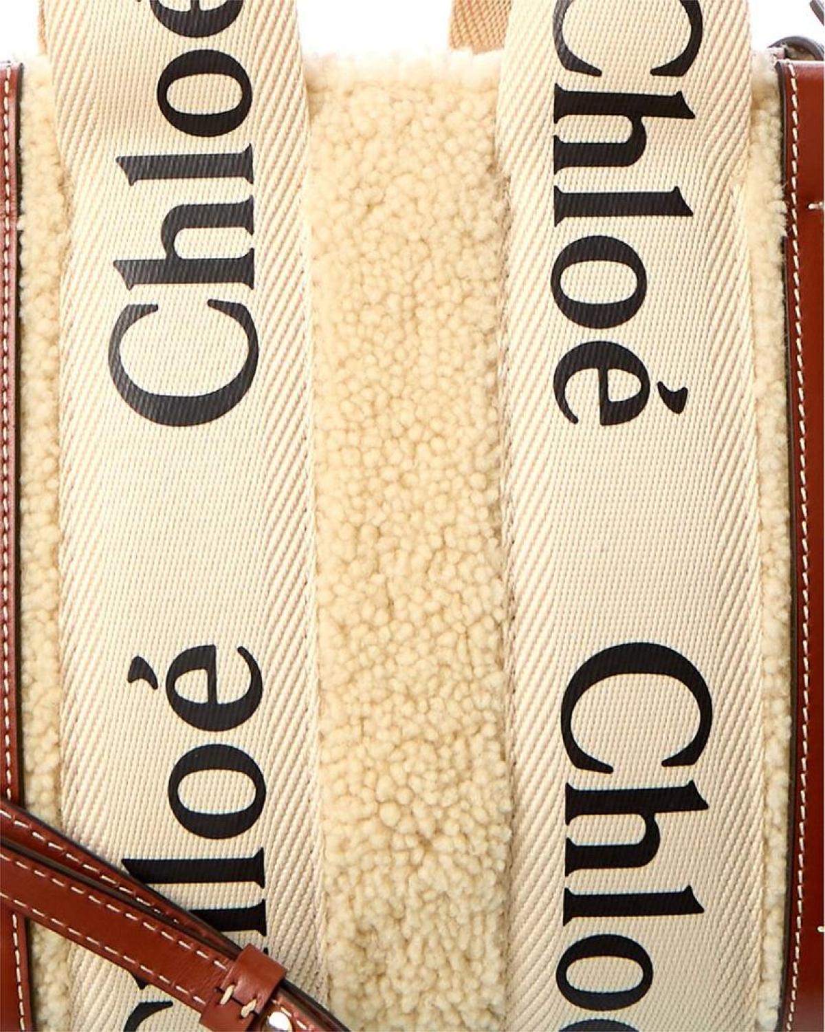 Chloe Woody Small Shearling & Leather Tote