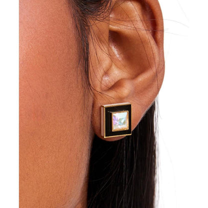 Gold-Tone Framed Color Crystal Square Stud Earrings