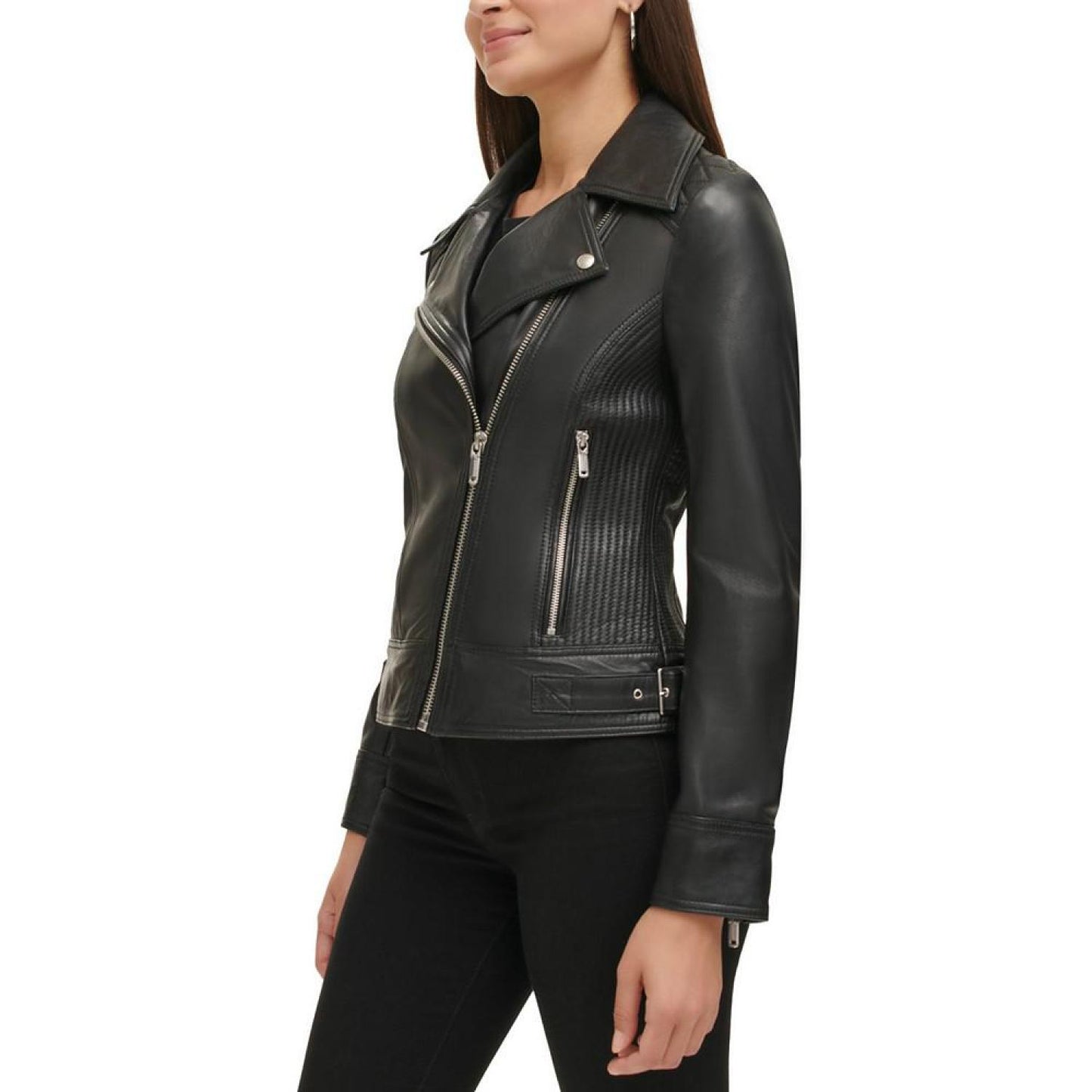 Women's Quilted-Sleeve Leather Moto Coat, Created for Macy's