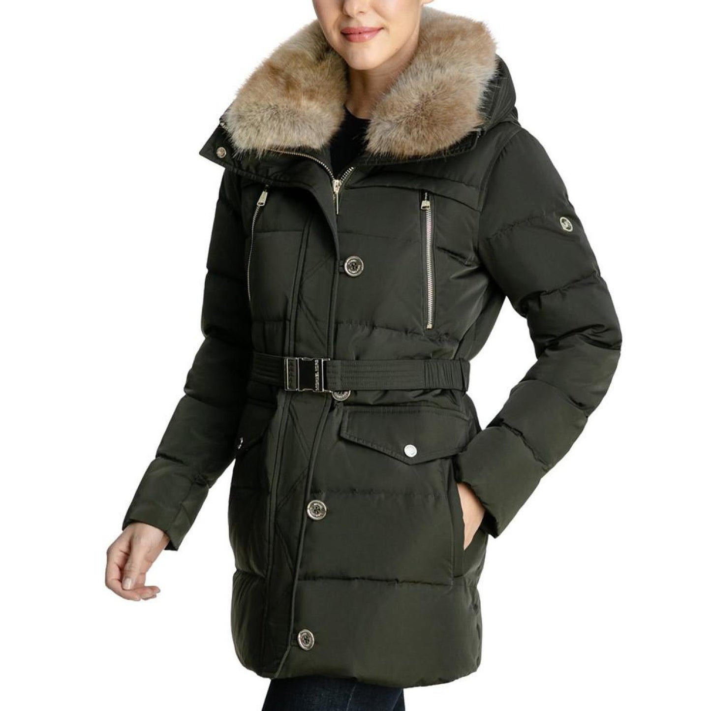 Women's Faux-Fur-Collar Hooded Down Puffer Coat, Created for Macy's