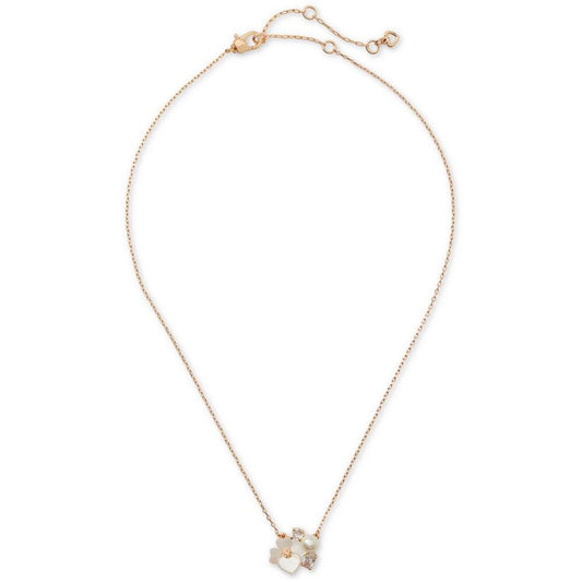 Gold-Tone Cubic Zirconia, Imitation Pearl & Mother-of-Pearl Flower Cluster Pendant Necklace, 17" + 3" extender