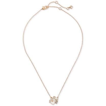 Gold-Tone Cubic Zirconia, Imitation Pearl & Mother-of-Pearl Flower Cluster Pendant Necklace, 17" + 3" extender