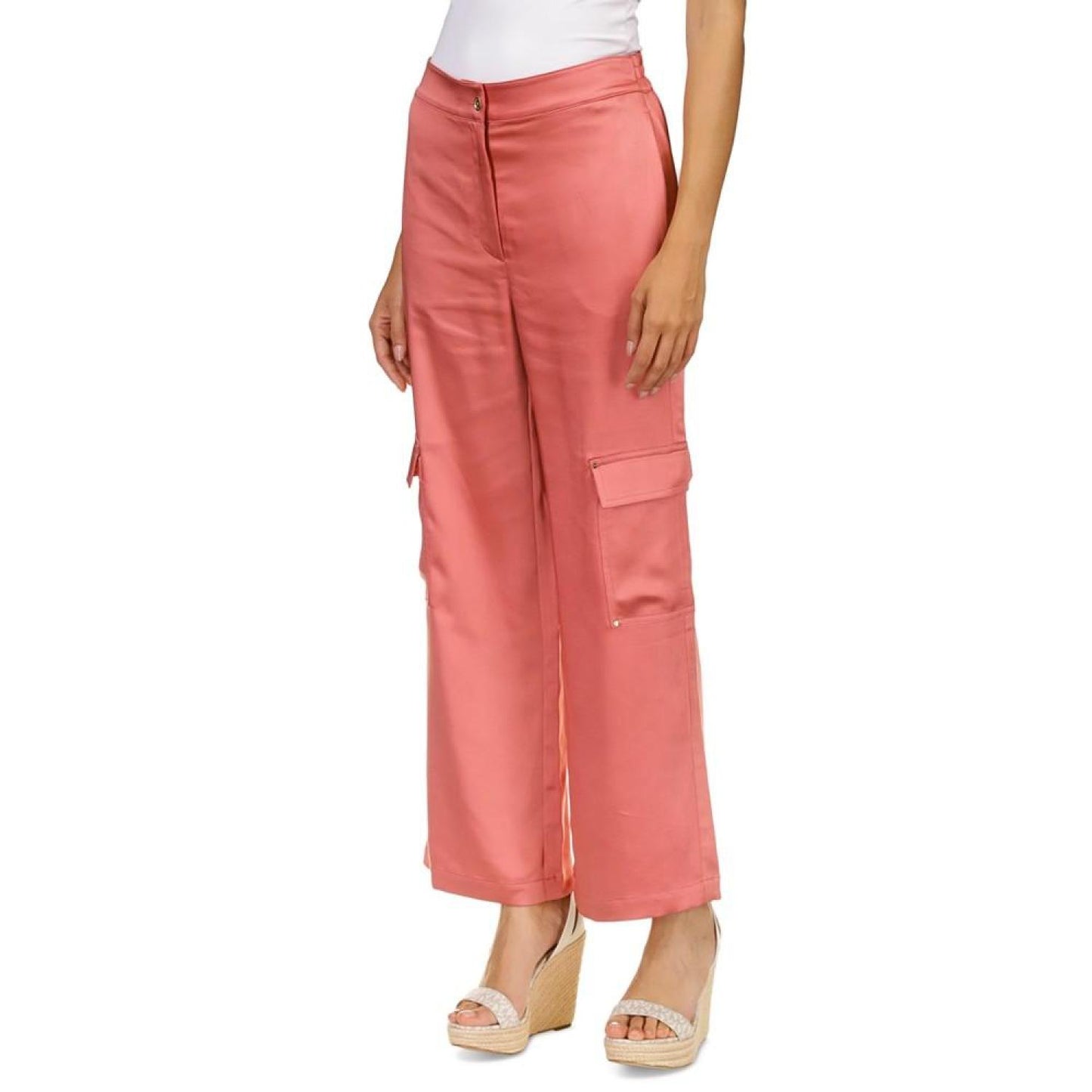 Women's Solid Satin Cargo Pants, Regular & Petite