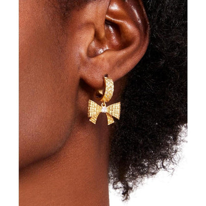 Gold-Tone Wrapped in a Bow Huggie Drop Earrings