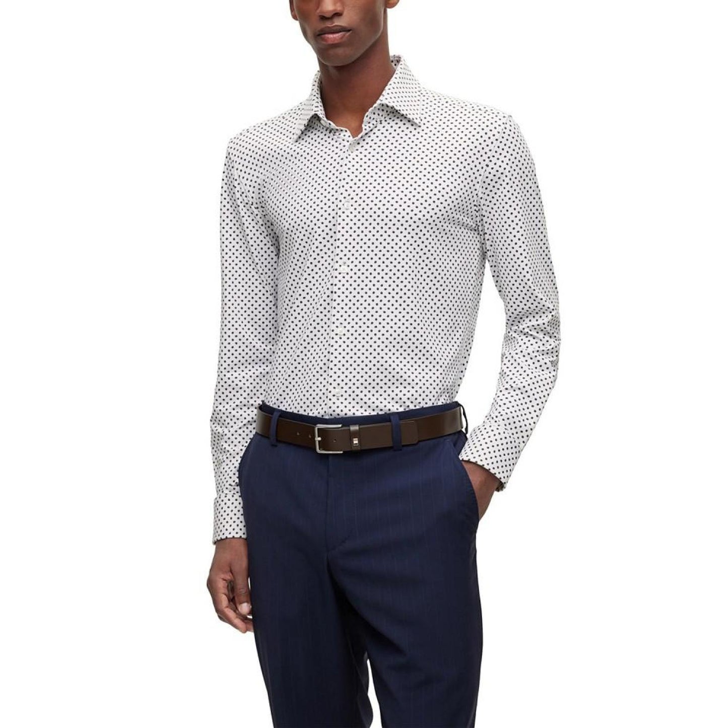 Men's Printed Performance-Stretch Jersey Slim-Fit Dress Shirt