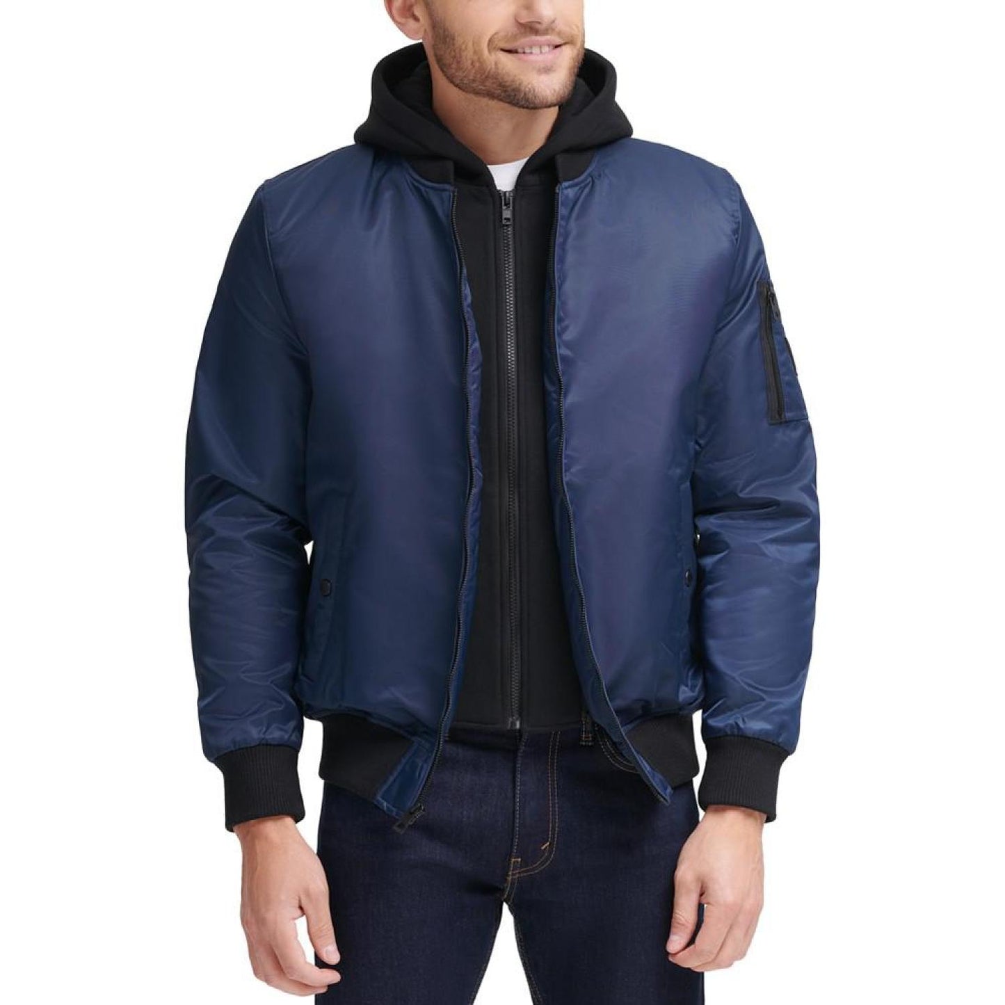 Men's Bomber Jacket with Removable Hooded Inset