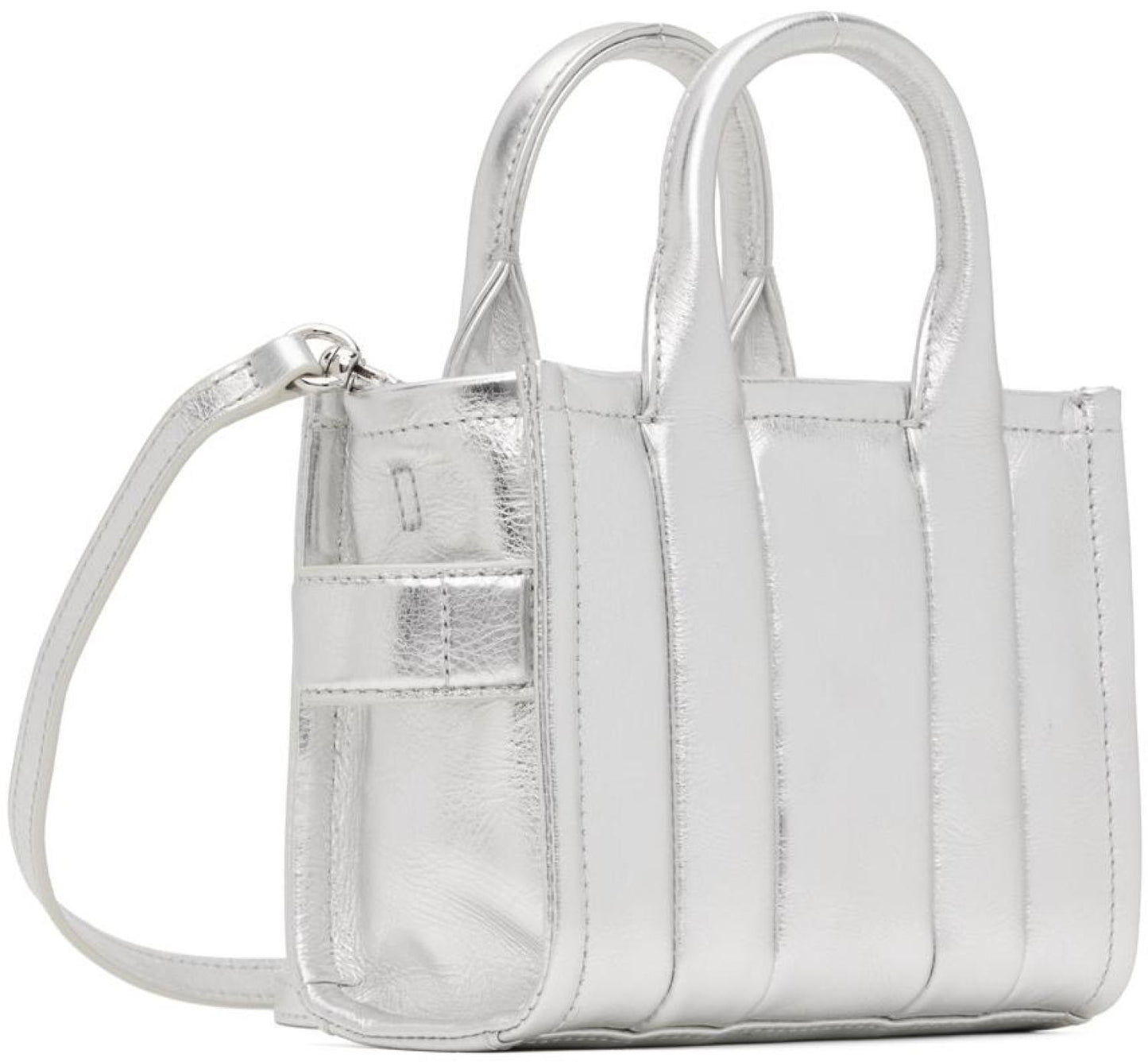 Silver 'The Shiny Crinkle Leather Mini Tote Bag' Tote