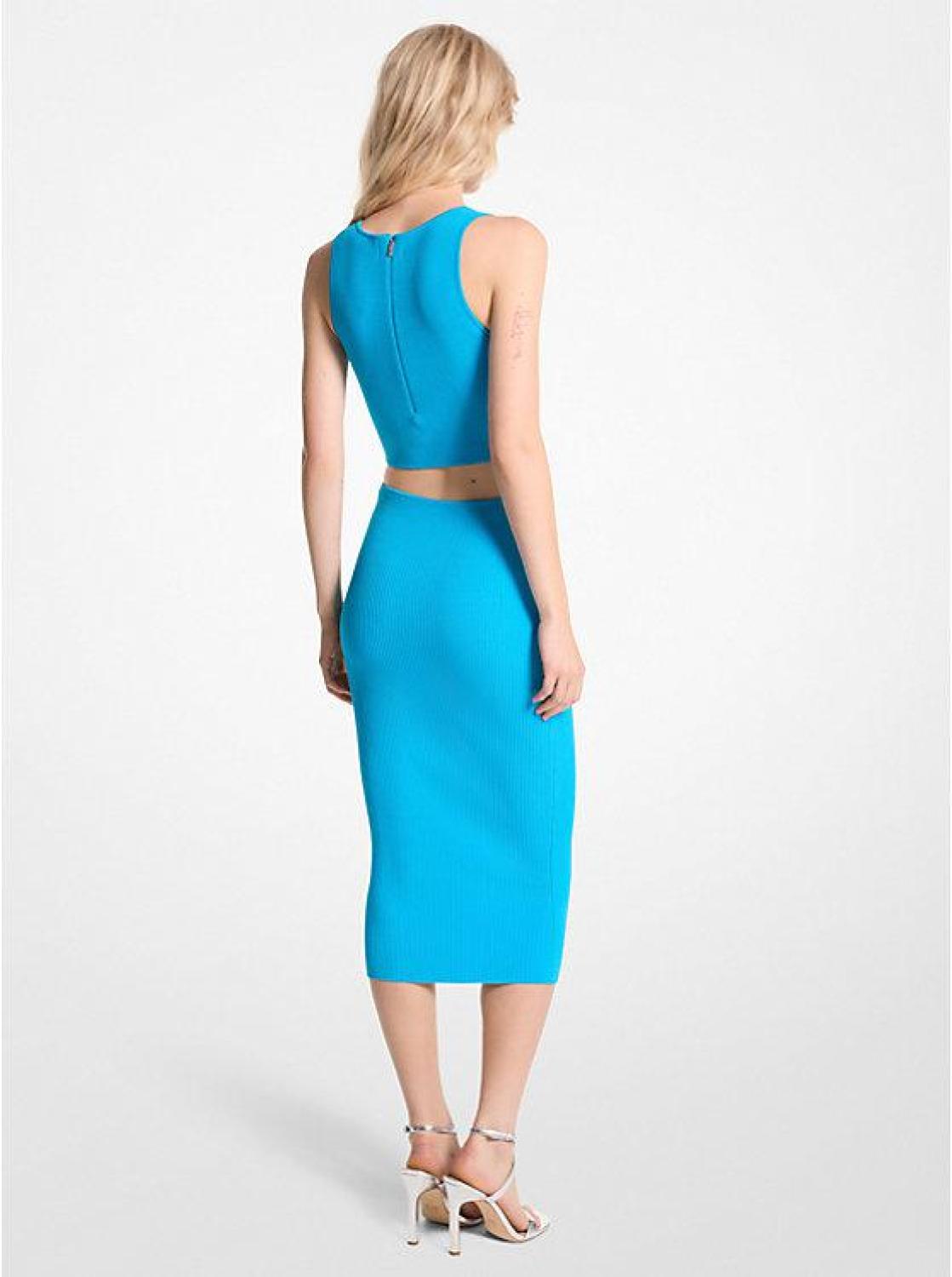 Ribbed Stretch Knit Cutout Midi Dress