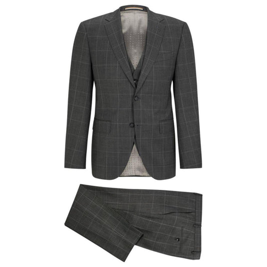 Three-piece regular-fit suit in checked virgin wool