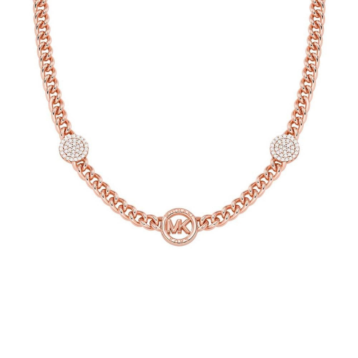 Brass Cubic Zirconia Pave Three Charm Chain Necklace in 14K Gold-Plated