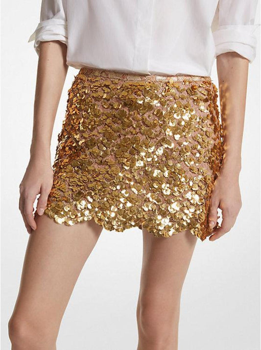 Hand-Embroidered Sequin Floral Lace Skirt