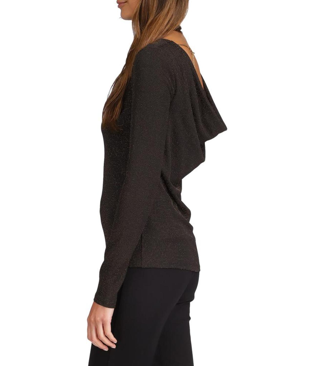 Metallic Long Sleeve Cowl Top