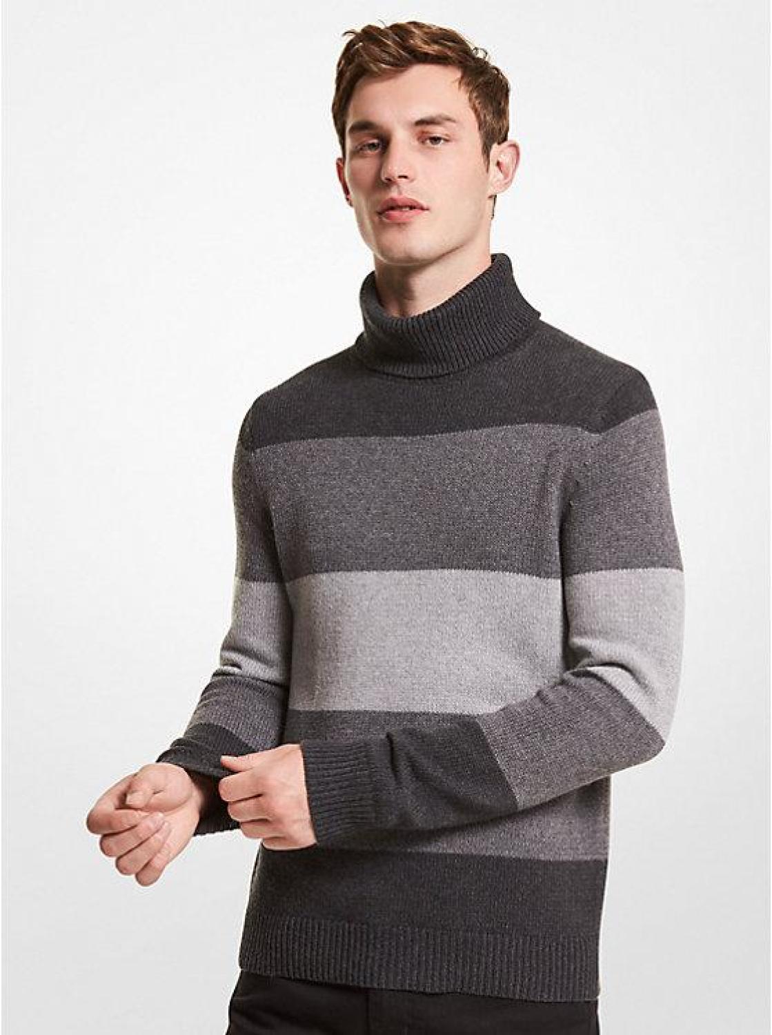 Striped Nylon Blend Turtleneck Sweater