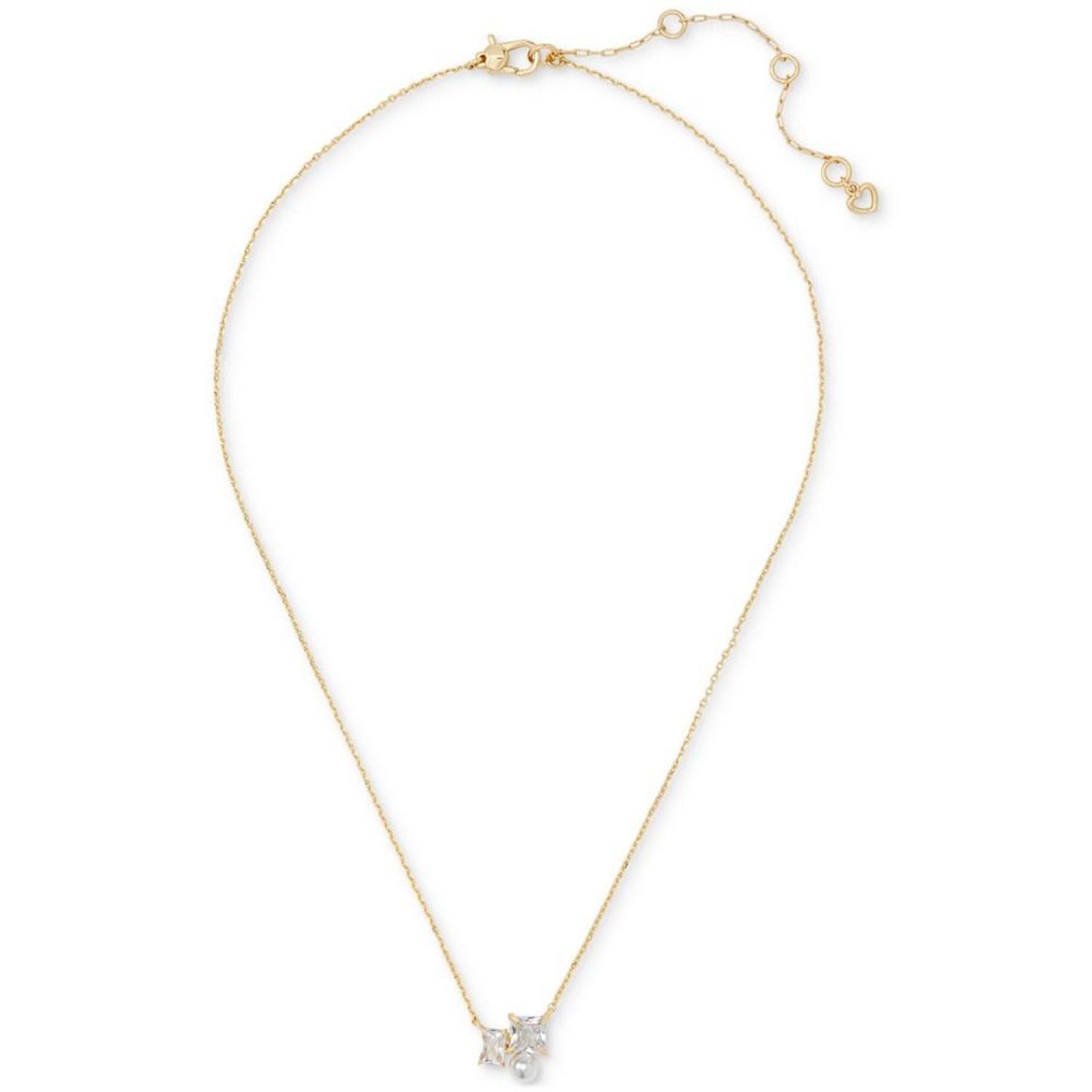 Gold-Tone Cubic Zirconia & Imitation Pearl Cluster Pendant Necklace, 16" + 3" extender