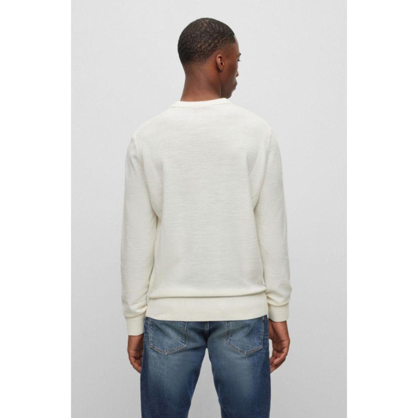 Wool-blend sweater with embroidered logo in regular fit