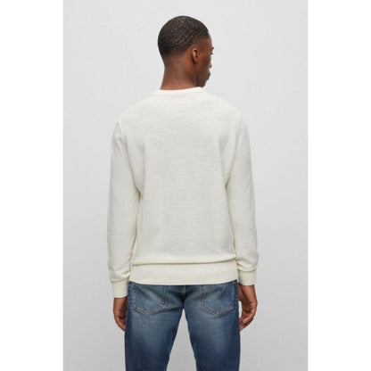 Wool-blend sweater with embroidered logo in regular fit